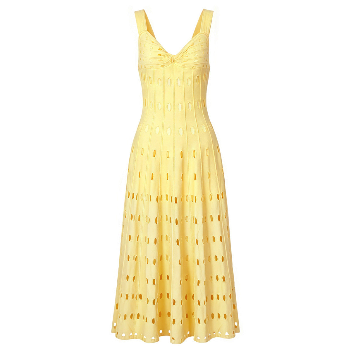 Summer Sleeveless V neck Knitted All Matching Slim Fit Figure Flattering Sleeveless Sling Mid Length Dress