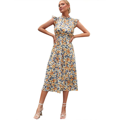 Women Clothing Spring Summer Casual Elegant Vacation High Waist Floral Dress