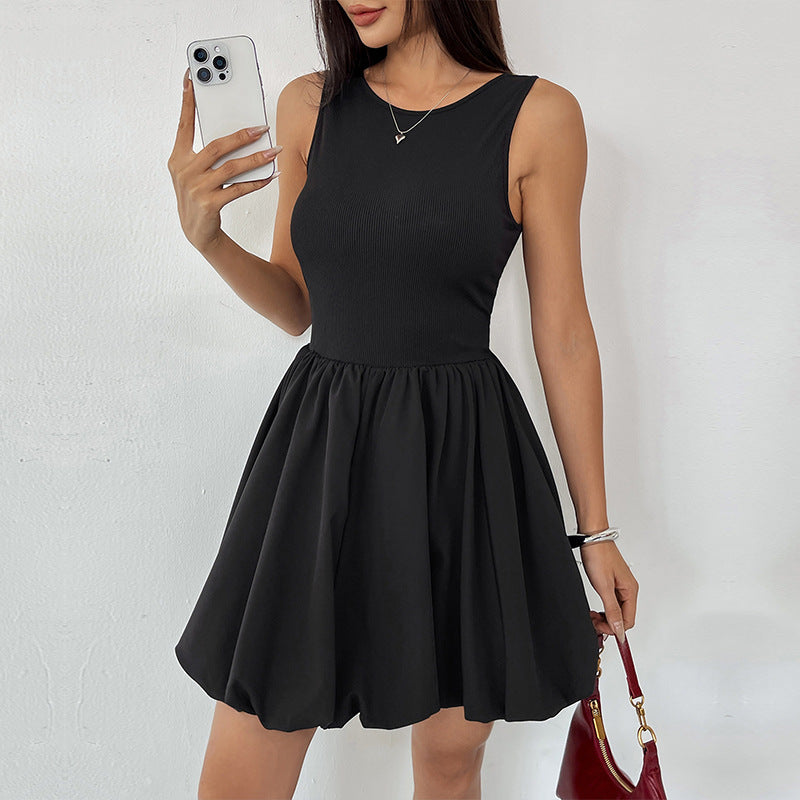 Sweet Bud All Matching Sleeveless Slim Slimming Solid Color Dress