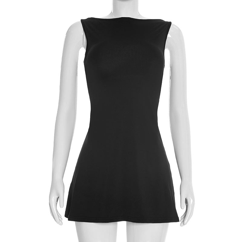 Women Clothing Spring Summer Sleeveless Simple Elegant Lady Backless Pleated Mini Dress