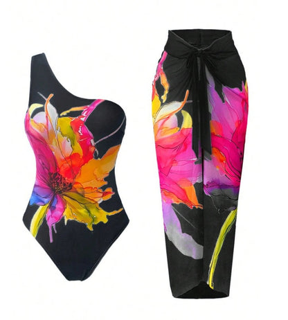 One Piece Two Piece Conservative Printed Swimsuit Women Bikini