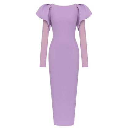 Dress Summer Simple Mesh Long Sleeve Round Neck Long Slim Dress