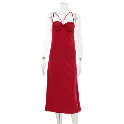 Arrival Solid Color Tube Top High Waist Backless Suspender Sheath Dress