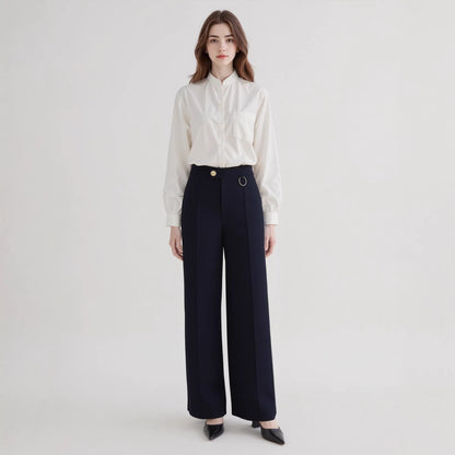 Women Trousers Elegant Office All Matching Irregular Waistline Design Micro Elastic Straight Work Pant