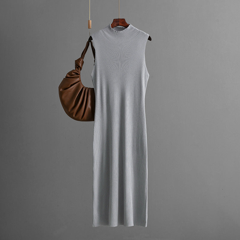 Solid Color Slim Fit Stretch Knitted Sleeveless Vest Summer All Matching Sheath Dress