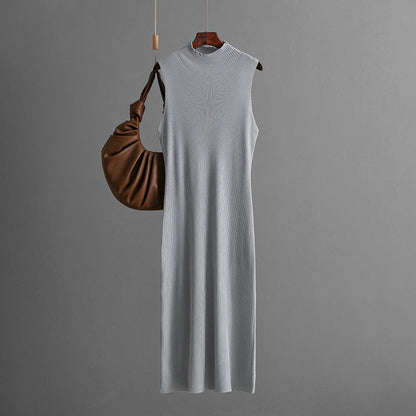 Solid Color Slim Fit Stretch Knitted Sleeveless Vest Summer All Matching Sheath Dress