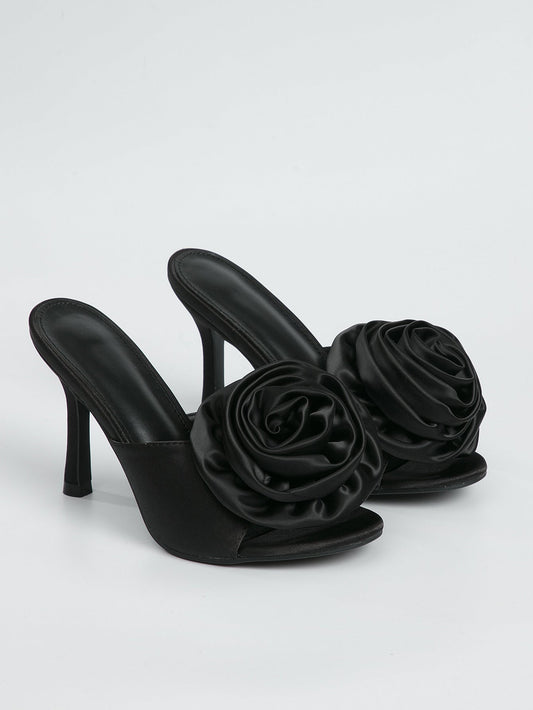 Low Cut Shoes Open Toe Large Floral Stiletto Heel Women Sandals