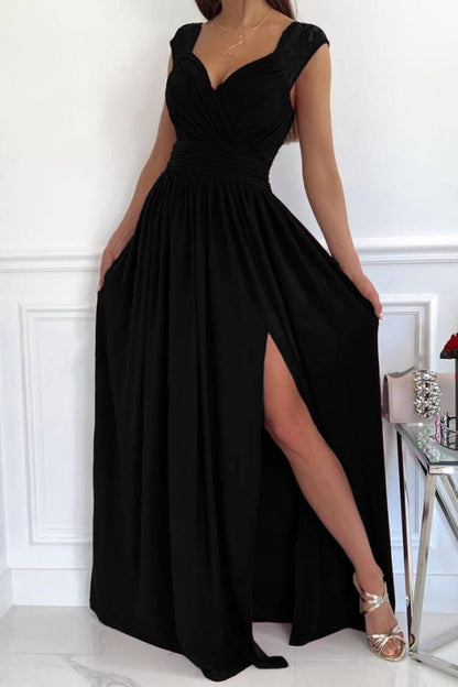 Women Clothing Sleeveless Backless Solid Color Wide Hem Split Women Clothing Dress