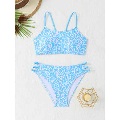 Split Swimsuit Leopard Print Simple Bikini Women Sexy Beach Swimsuit with Chest Pad