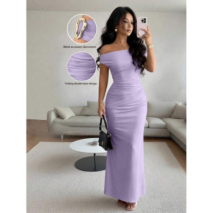 Summer Elegant Pleated Slim Slimming Boat Neck Dress
