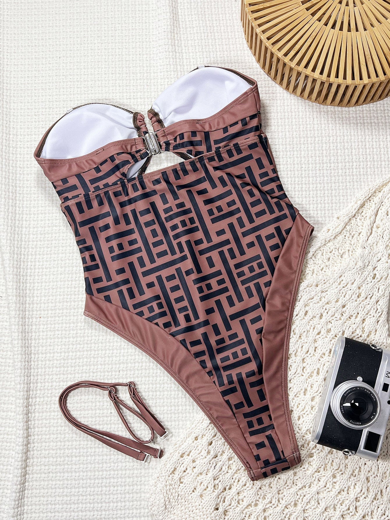 Swimsuit Women Sexy Print V neck Backless Strap Sexy Siamese Bikini Swimsuit
