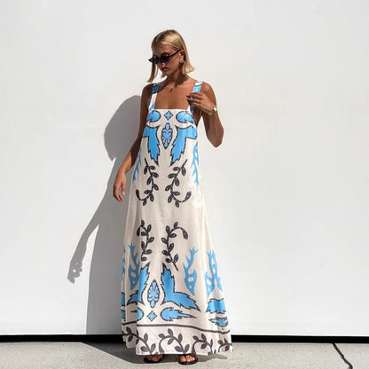 Summer Sexy Spaghetti-Strap Floral Print Dress Casual Loose Vacation Dress