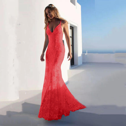 Women Sexy V neck White Cami Maxi Dress