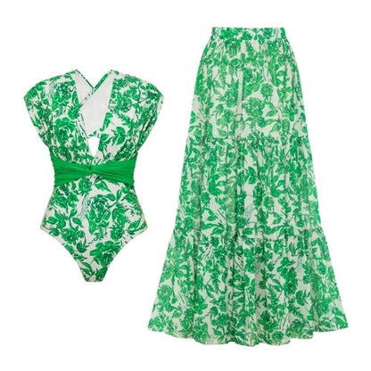 Swimsuit Green Floral Two Piece Swimsuit Women