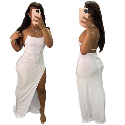 Women Clothing Spring Summer Sexy Strap Solid Color Dress