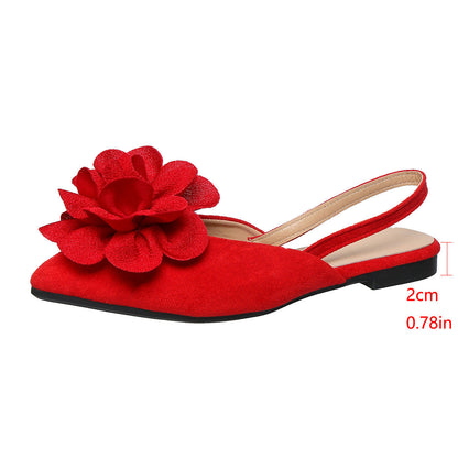 Floral Flat Toe Box Slingback Sandals Women Pointed Toe Slip on Suede Flat Pumps