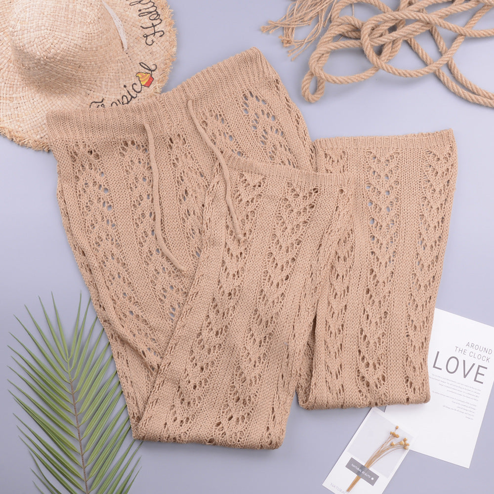 Hollow Out Cutout Out Hand Crochet Loose Wide Trousers Vacation Beach Pants Trousers