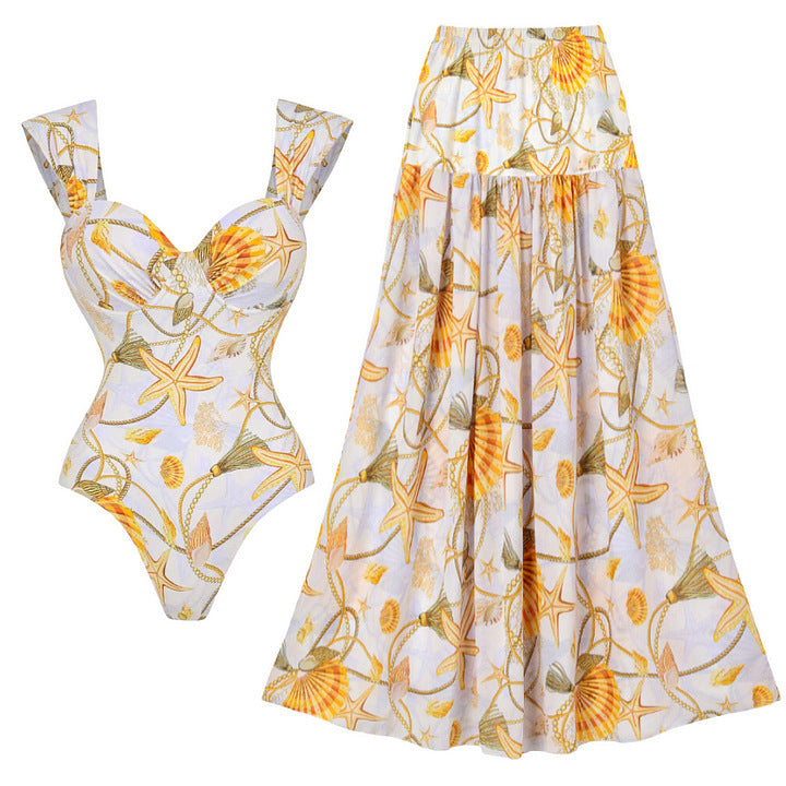Swimsuit Hard Bag Shell Print Beach Vacation Swimsuit Set Women