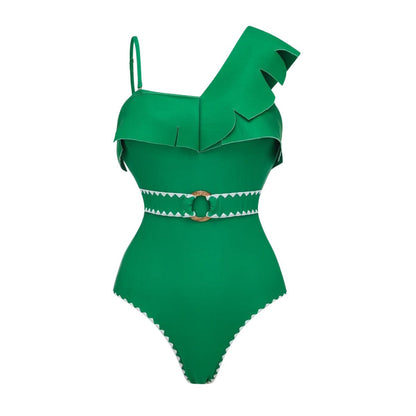 Swimsuit Green Banana Floral Print One Piece Swimsuit Set Women