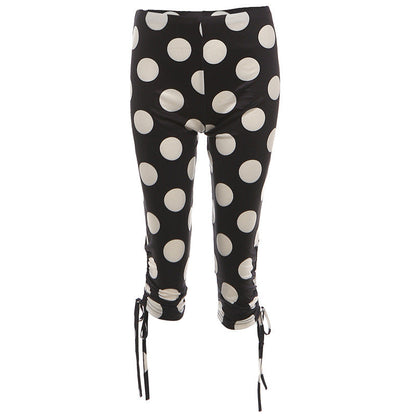 Spring Women Clothing Sexy Irregular Asymmetric Polka Dot Print Tight Casual Cropped Pants