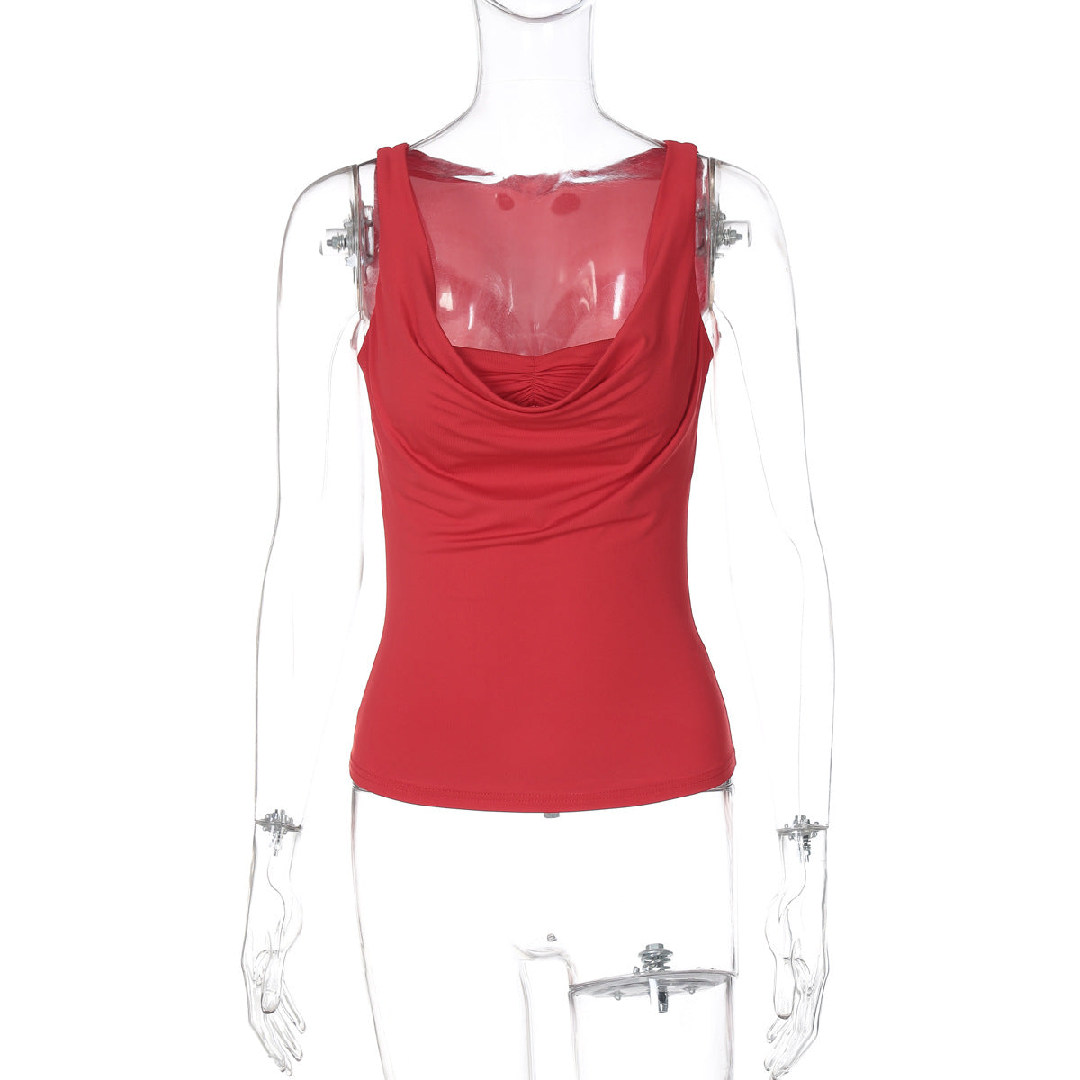 Women Clothing Spring Summer Sexy U Collar Pleated Slim Fit All Match Small Tank Top