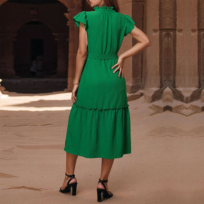 Summer Women Mid Length Solid Color Women Dress