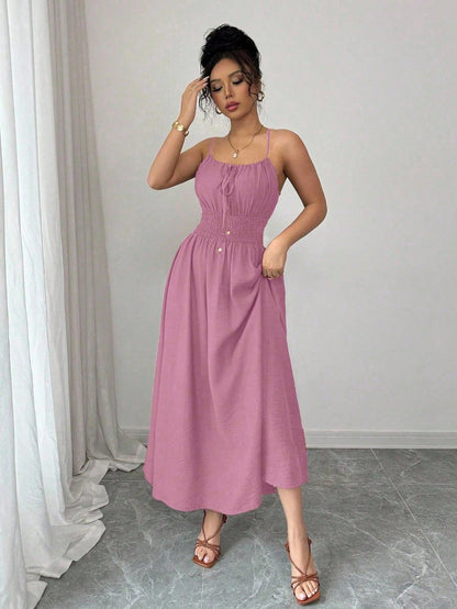 Design Tube Top Sleeveless Pleated Waist Solid Color Suspender Women Dress