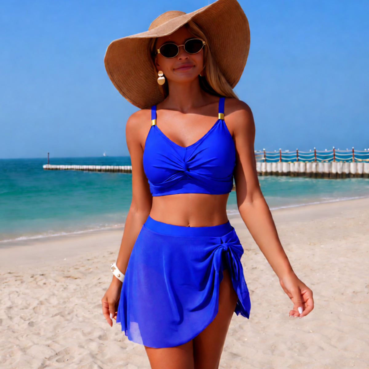 Ladies Split Swimsuit Two Piece Sets Bikini Solid Color High Waist Sexy
