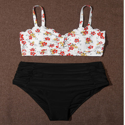 Plus Size Split Swimsuit Printed Cut Edge Contrast Color Women High Waist