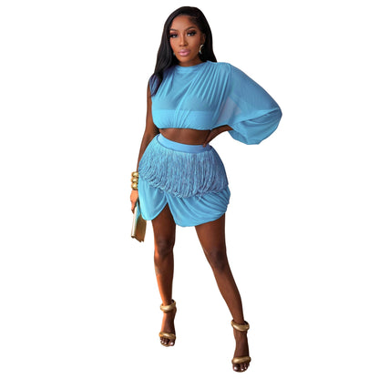 Women Wear Tassel Splicing Sexy See through Dress Summer