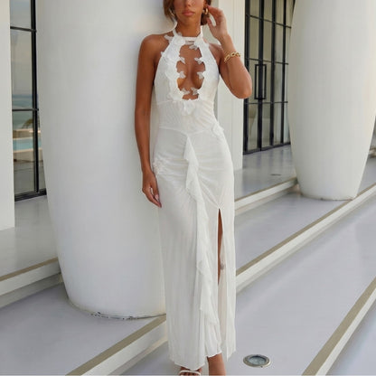 Solid Color Sexy Hollow Out Cutout out Backless Beach Cover up Bikini Swimsuit Beach Women