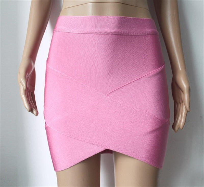 Sexy Cross Skirt Solid Color All Matching High Waist Bandage Hip Skirt Knitted Stretch Nightclub Party Skirt