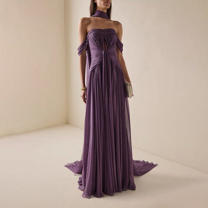 Sexy Dress Summer Halter Ribbon Tube Top Draped Slimming Dress Women