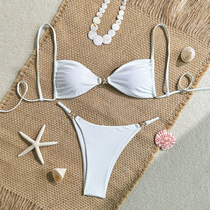 Popular String Shoulder Strap Lace up Sexy Bikini Women Triangle Cup Bikini Seaside Beach Spring