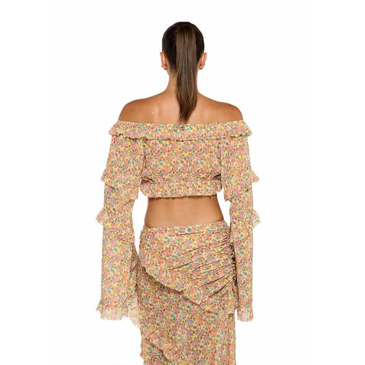 Chiffon Long Sleeve Split Beach Skirt Vintage Floral Split Skirt Sets Seaside Vacation