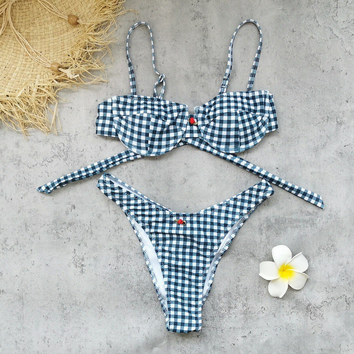Striped Plaid Printed Push up Bikini Sexy Backless Split Swimsuit Women Mesh One Piece Skirt