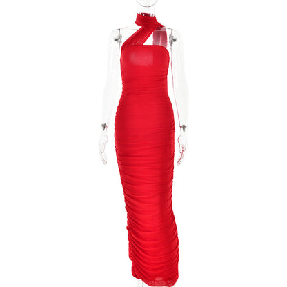 Spring Summer off Neck Sleeveless Dress Women Fashionable All Match Sexy Tight Backless Dress