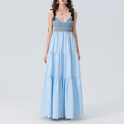 Women Clothing Office Sleeveless Sexy Lace up Long Sling Dress Women