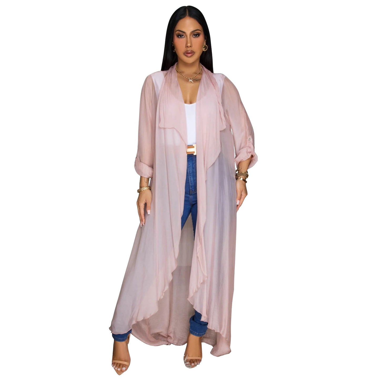 Europe Russia Women Casual Chiffon Shirt Long Cardigan Sunscreen Coat