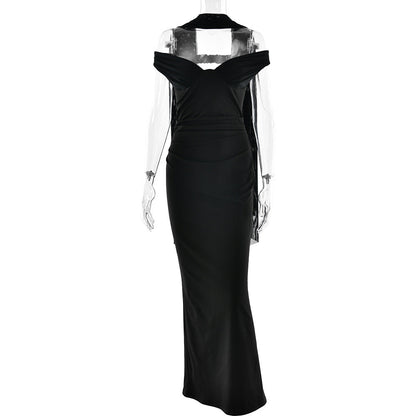Elegant Tube Top Solid Color Dress Sexy Sleeveless Slim Fit Backless Dress