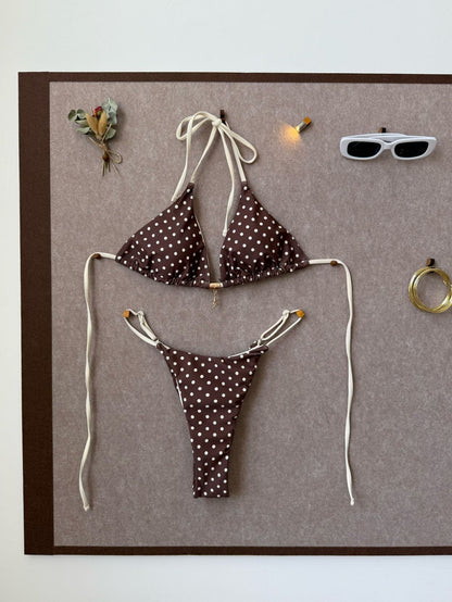 Sexy Strap Splicing Color Polka Dot Girl Vacation Bikini Split Swimsuit