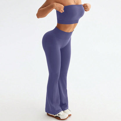 Vest Wide Leg Tight Seamless Hip Lifting Yoga Bell Bottom Pants Two Piece Sets Abdominal Shaping High Waist Bootcut Casual Exercise Yoga Clothes