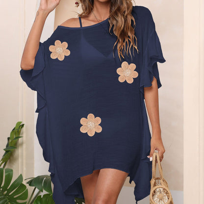 Women Dress Women Clothing Ruffled Solid Color Simple Loose Beach Beach Cover Up