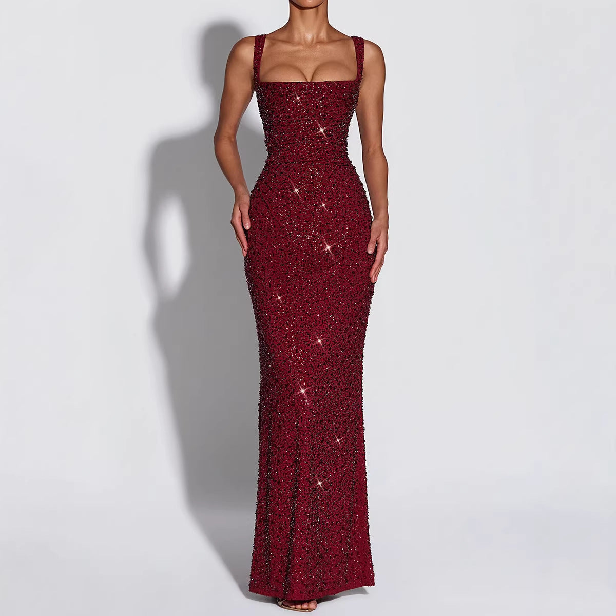 Women Clothing Dress Sequin Sling Evening Dress Dinner Sexy Dress Slim Fit Backless Maxi Dress