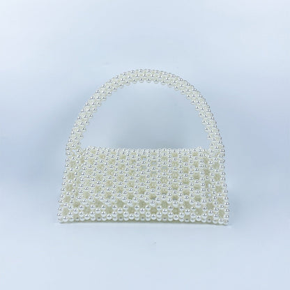 Pearl Bag Women Hand Woven Acrylic Beaded Bag Retro Fairy Small Handbag Triangle Wrist Bag