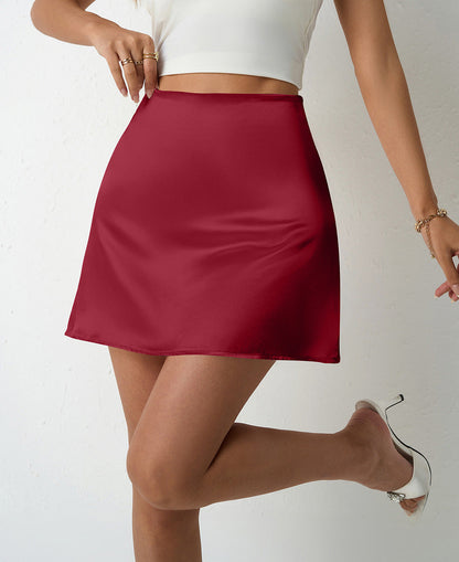 Spring Summer Satin Skirt Women A line Pleated Skirt High Waist Short Skirt