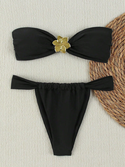 Bikini Solid Color Tube Top Sexy Split Bikini Swimsuit Women