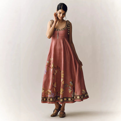 Positioning Printing Zipper Lace up Dress Pleated Pocket Dress