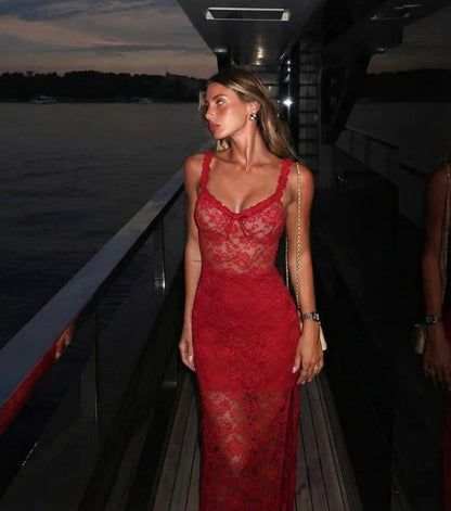 Swimsuit Red Sexy Lace One Piece Swimsuit Women Maxi Skirt