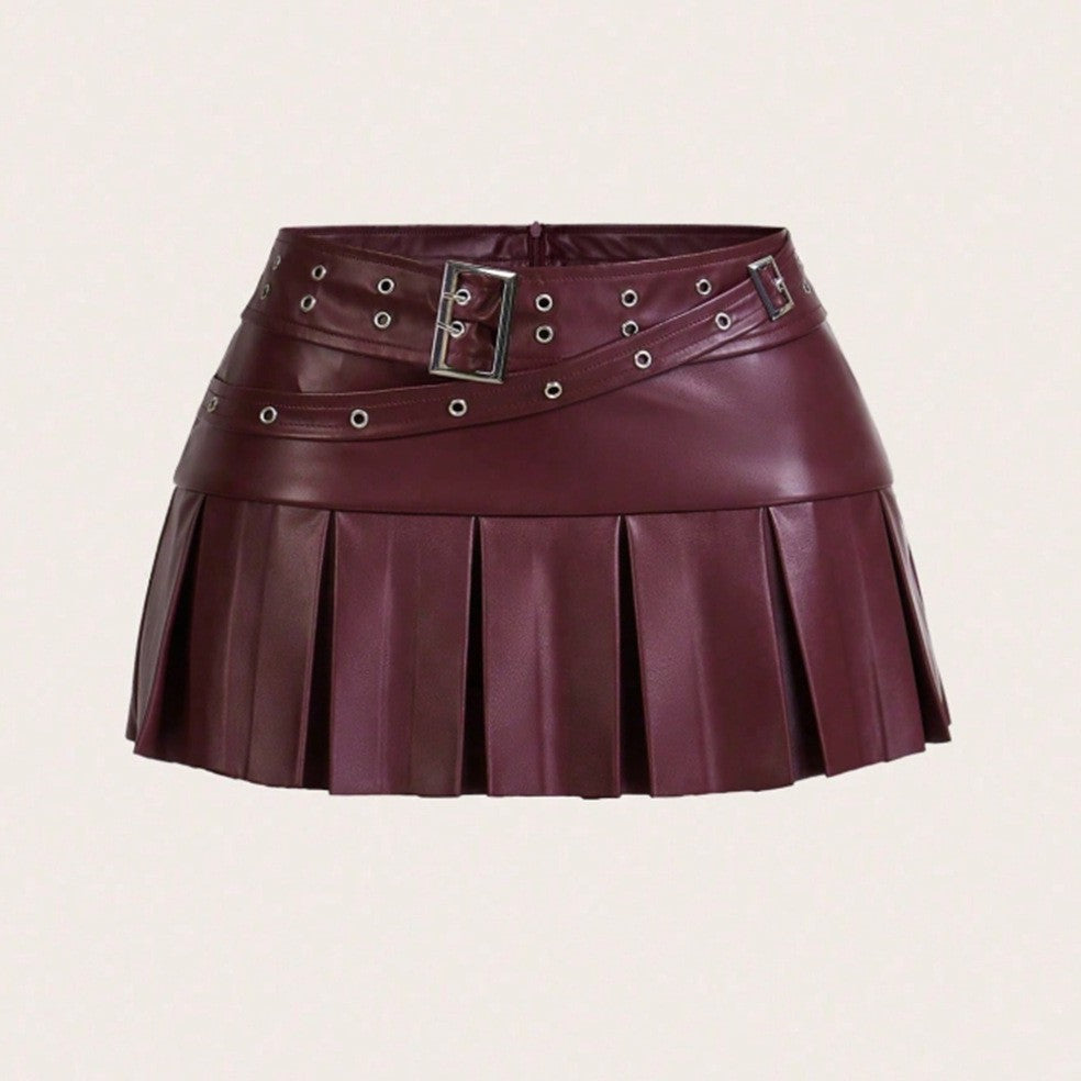 Women Sexy Zipper Pleated Skirt